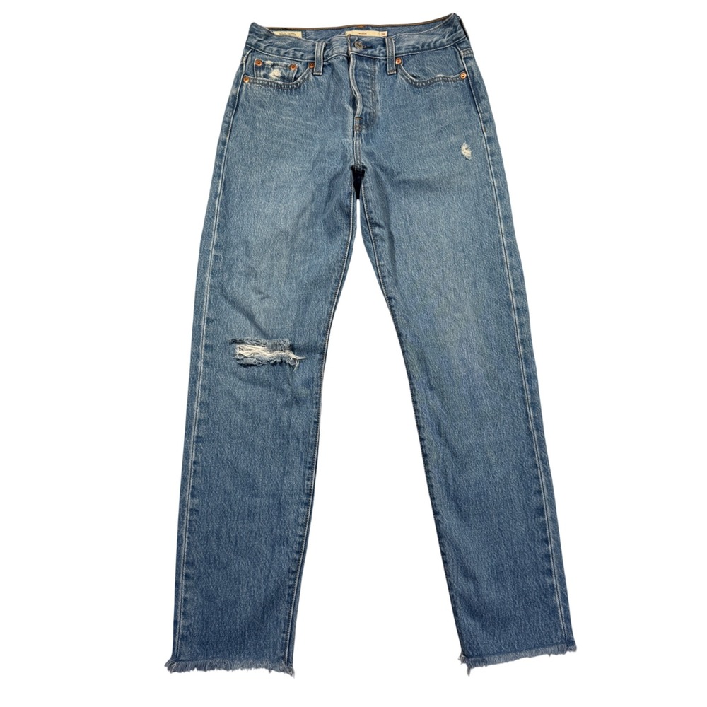 Levi's Premium Wedgie Fit Jeans Size 26 Distressed‎ Rips Frayed Hem Denim Big E